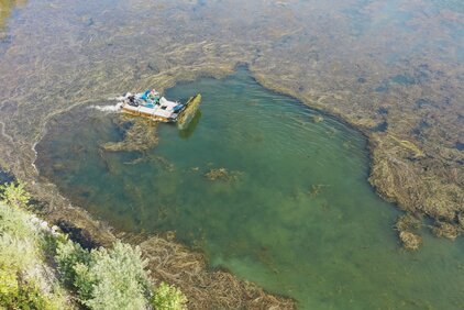 Mäharbeiten auf dem Greisbachsee mit dem Truxor